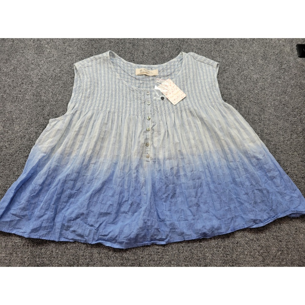 Free People We The Free Blue Ombre Smocked Sleeveless Top OB931452 Small